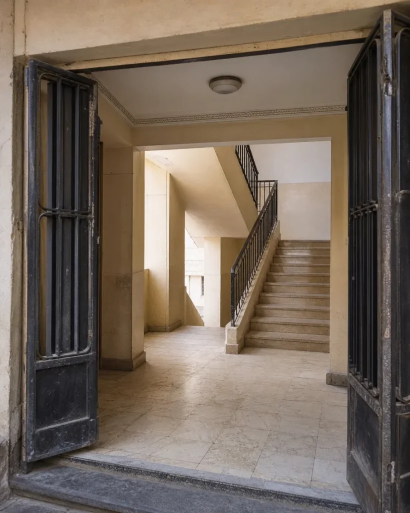 مدخل مبنى سكني بدرج داخلي